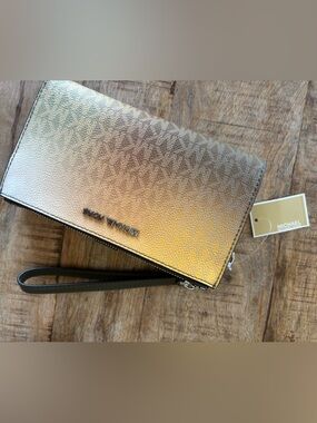 Michael Kors Metallic Gold Ombre MK Logo Wristlet